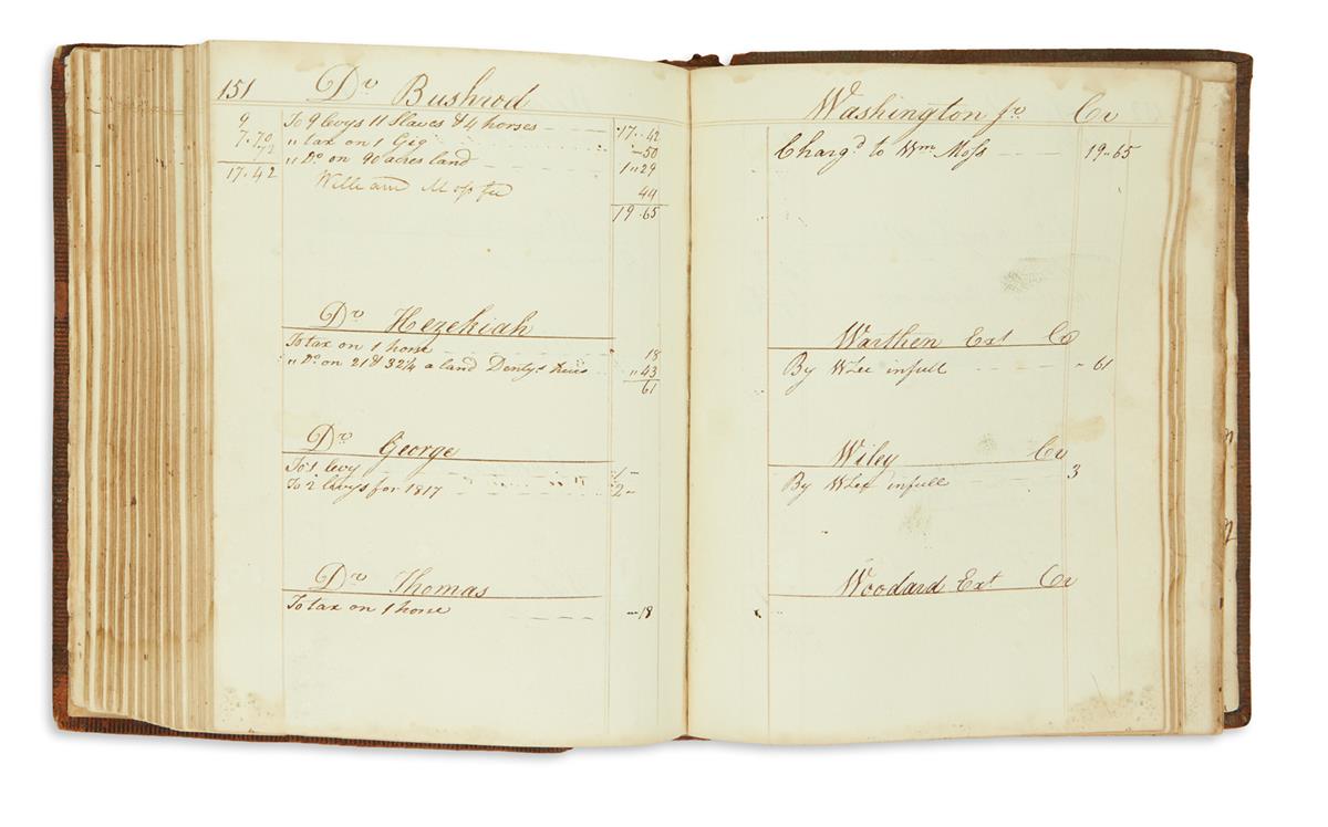 (SLAVERY AND ABOLITION.) Manuscript tax book for Truro Parish, Virginia, noting Washington, Lee, and Mason family slaves.